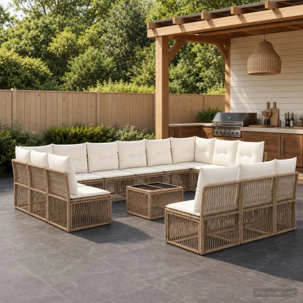 Set Divano da Giardino 14 pcs Beige polyrattan 3434391