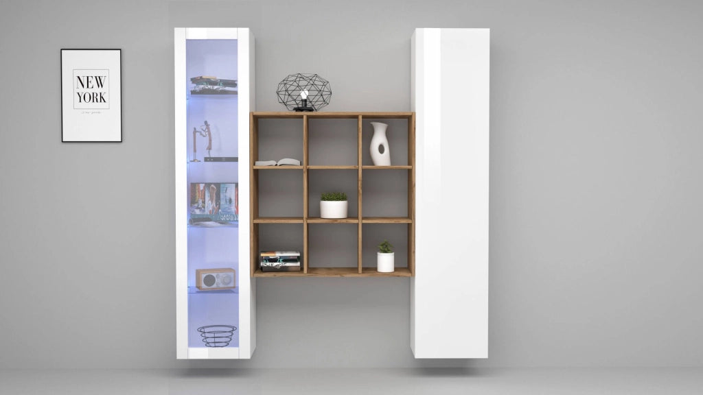Madia Firmino, Credenza 14 Ripiani Made in Italy, 30x40x180h cm Bianco Acero