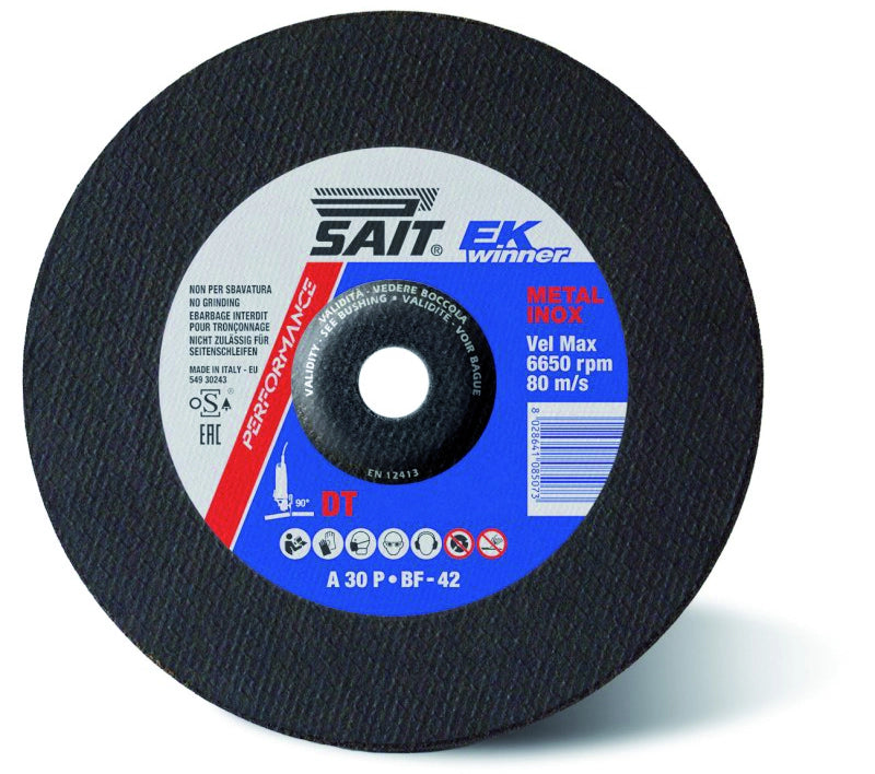 Sait DISCO ABRASIVO A CENTRO DEPRESSO EK WINNER-DT per taglio ferro/inox Ø mm. 115x3,0x22,23 10.00 pz