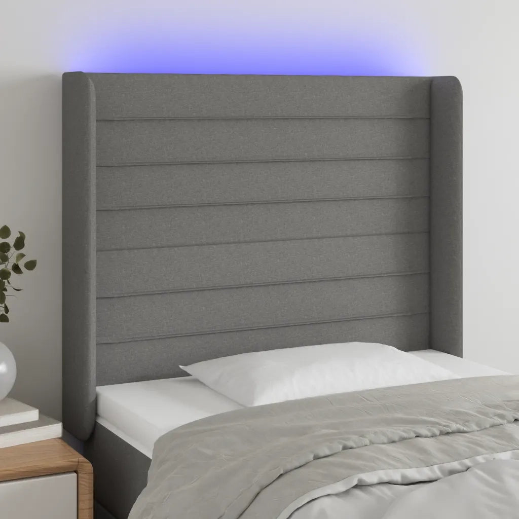 Testiera | Testata a LED Grigio Scuro 93x16x118/128 cm in Tessuto