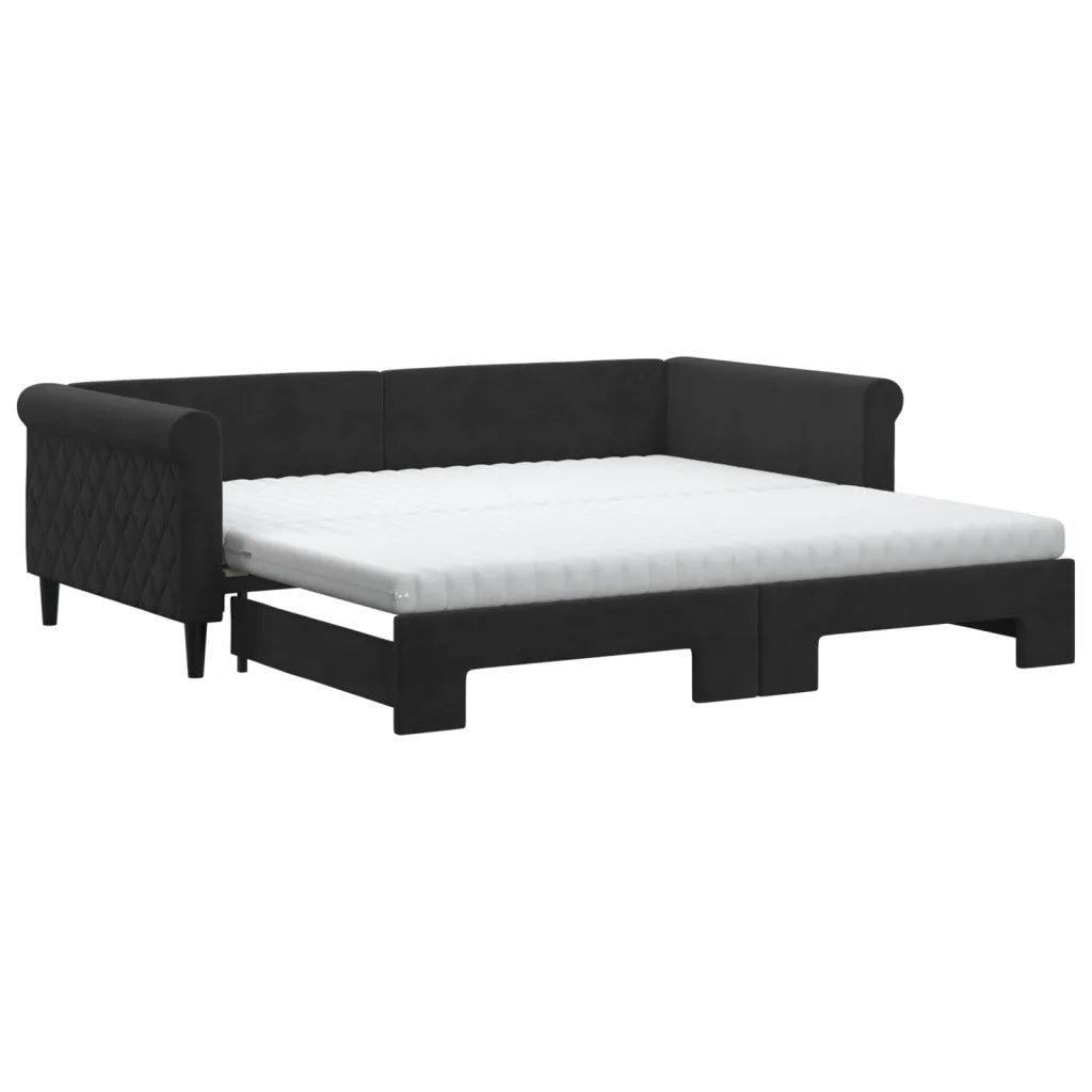 Divano Letto Estraibile con Materassi Nero 100x200 cm Velluto 3197806