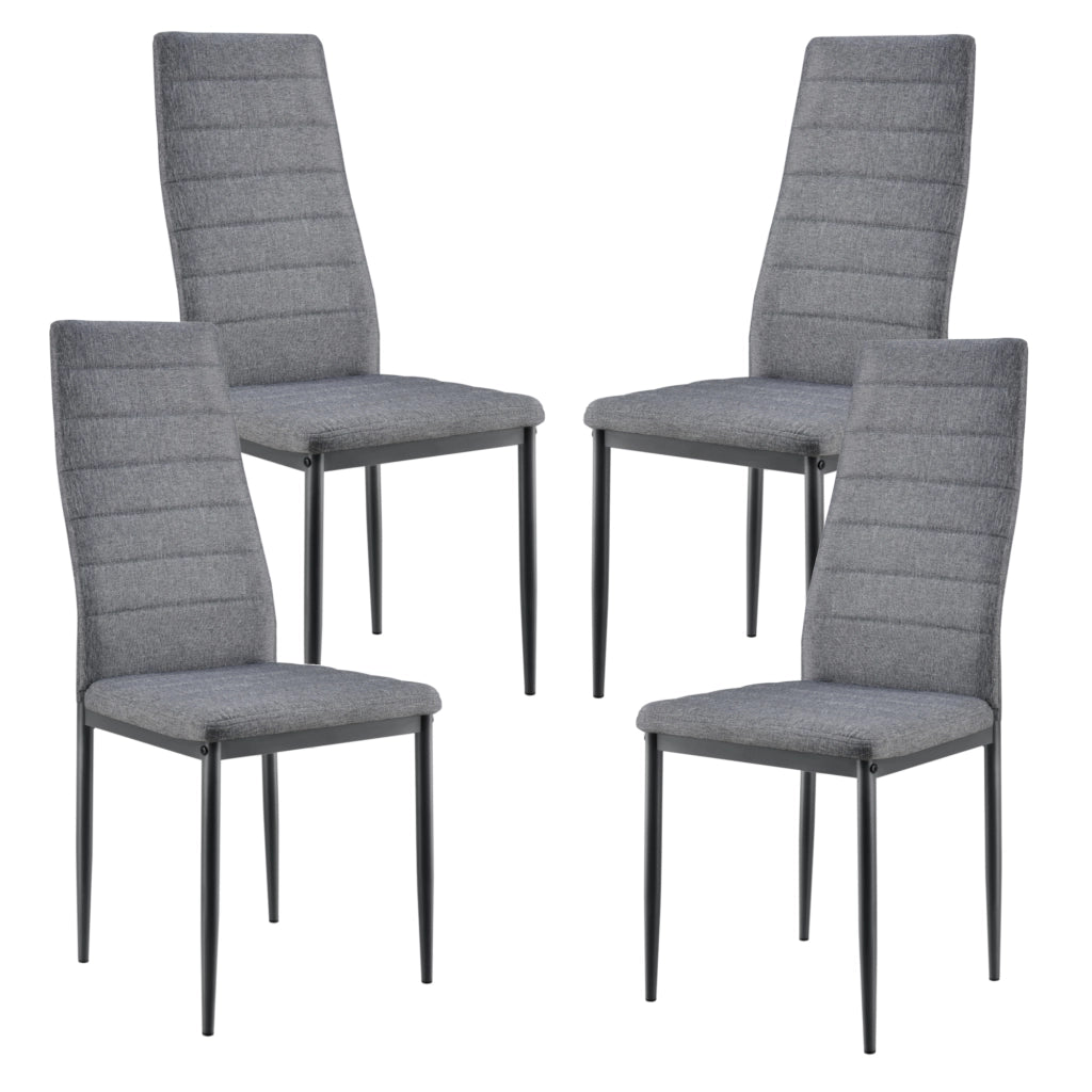 [en.casa] Arredo Sala da Pranzo Tavolo 120 x 60 x 75 cm MDF Nero con 4 Sedie Imbottite 96 x 43 x 52 cm Acciaio Poliestere Grigio