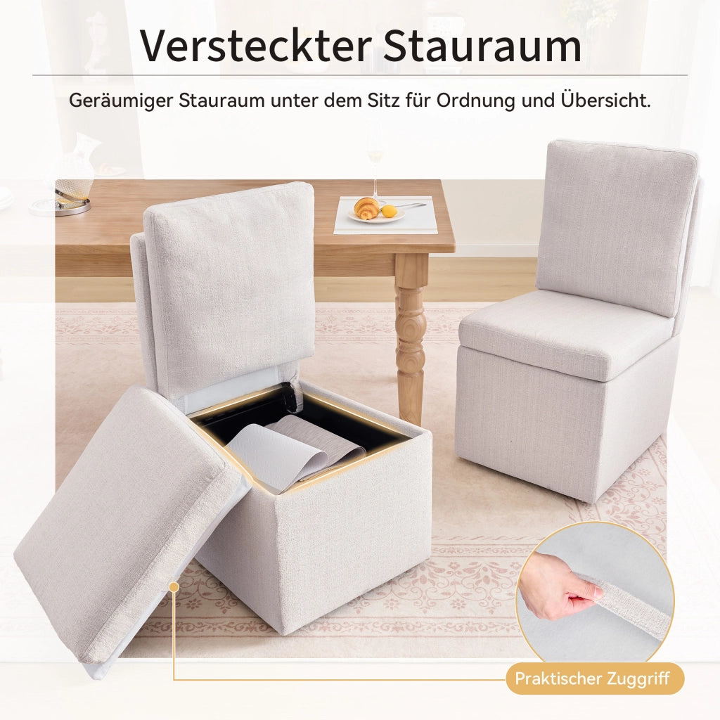 SEDIA da pranzo con contenitore e ruote, 49x49x92 cm, chenille grigio-beige