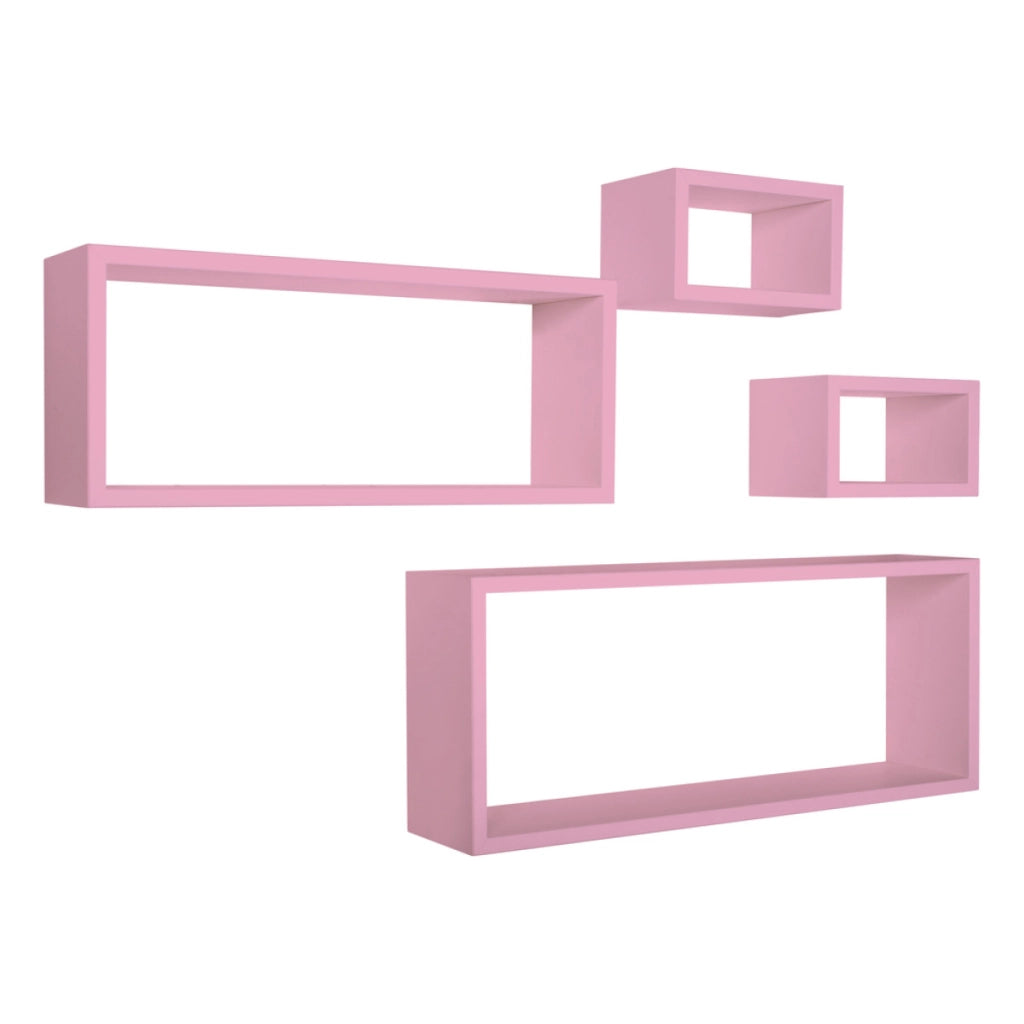 Set 4 Mensole da Muro Modello MERLINO, Pensile Bagno, Mensola Parete, Scaffale Parete. Misure 75x30 p15.5 cm, 60x25 p15.5 cm e 2 da 25x15 p15.5 cm. Finitura  ROSA BLUSH - MADE IN ITALY