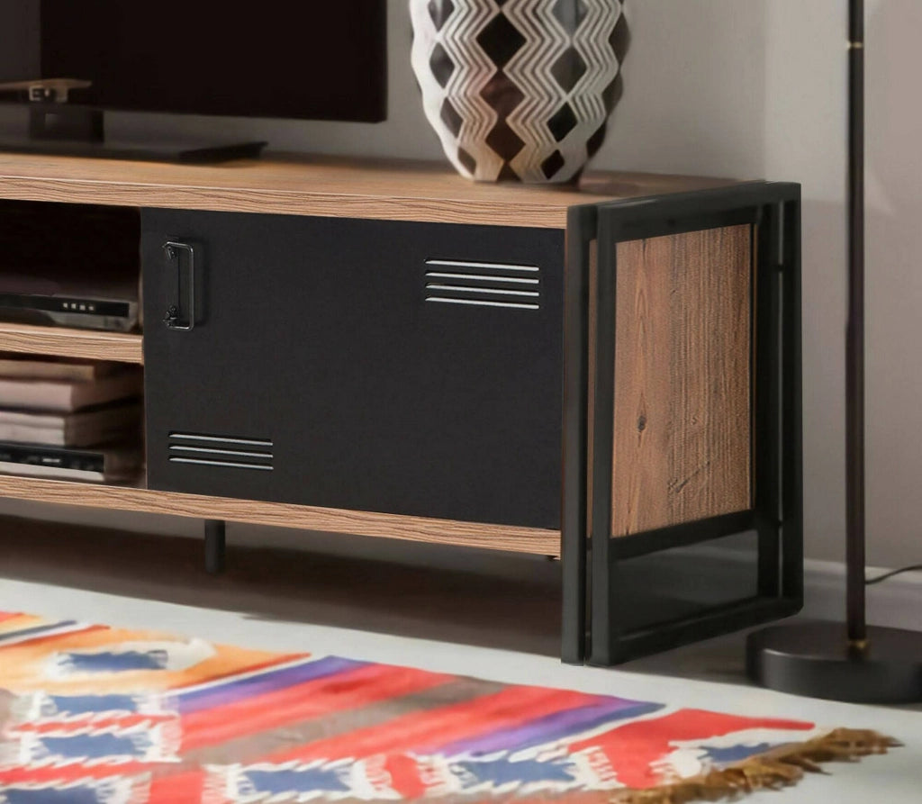Mobile porta TV Cyprien, Credenza da soggiorno, Armadio basso per TV, Base parete attrezzata, 180x45h50 cm, Quercia e Nero