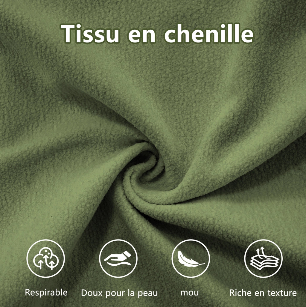 Divano Angolare Cloud in Chenille Verde con 2 Cuscini Lombari e 2 Cuscini Decorativi, Braccioli Imbottiti e Ottoman Movibile