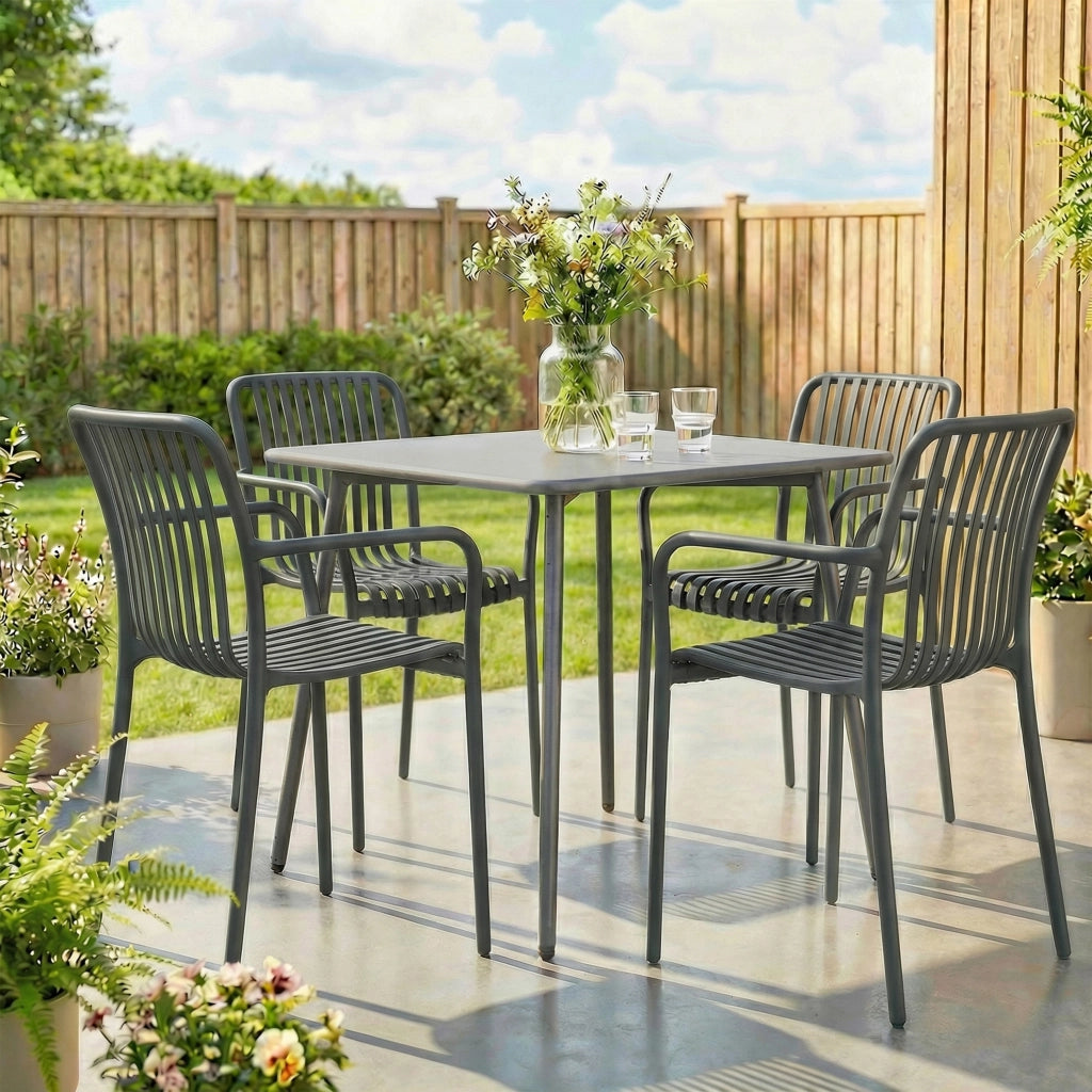 Set di sedie da giardino impilabili ¨C zephmum ¨C con braccioli, design lamellare, grigio scuro