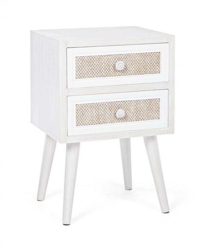 Mobiletto 2 Cassetti Legno Bianco Boho da Interno - MONIQUE