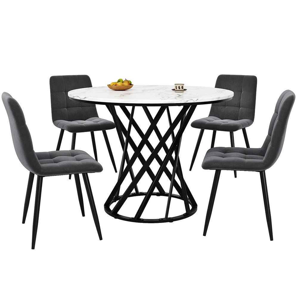 Set tavolo-Xylo-80cm rotondo 4 sedie velluto piedi neri