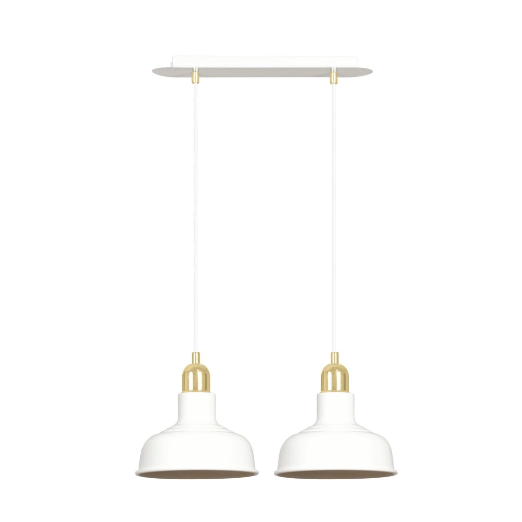 Lampadario Industrial 2 Luci Kubera In Acciaio Bianco Con Elementi In Oro