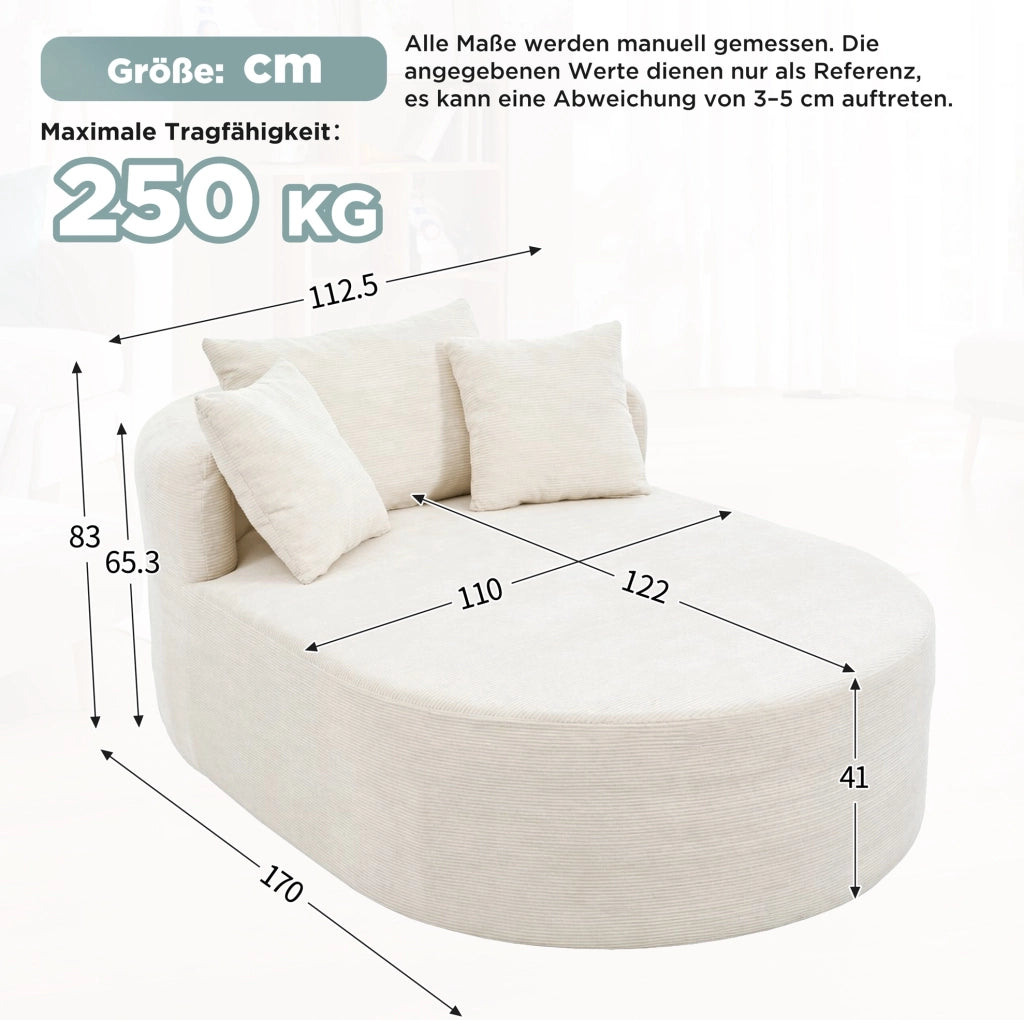 POLTRONA RELAX Ovale 170x112,5x83 cm in Tessuto a Coste Beige Chiaro