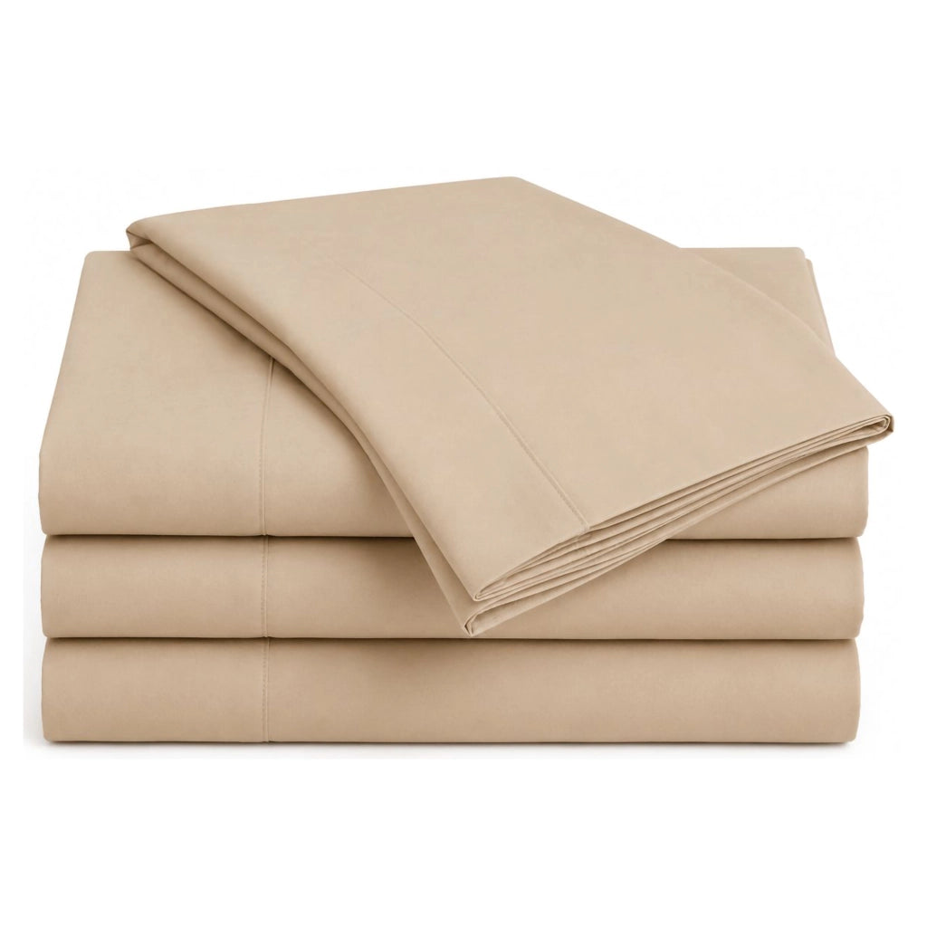 Rova, set Completo Letto Matrimoniale in Cotone, Marrone Sabbia