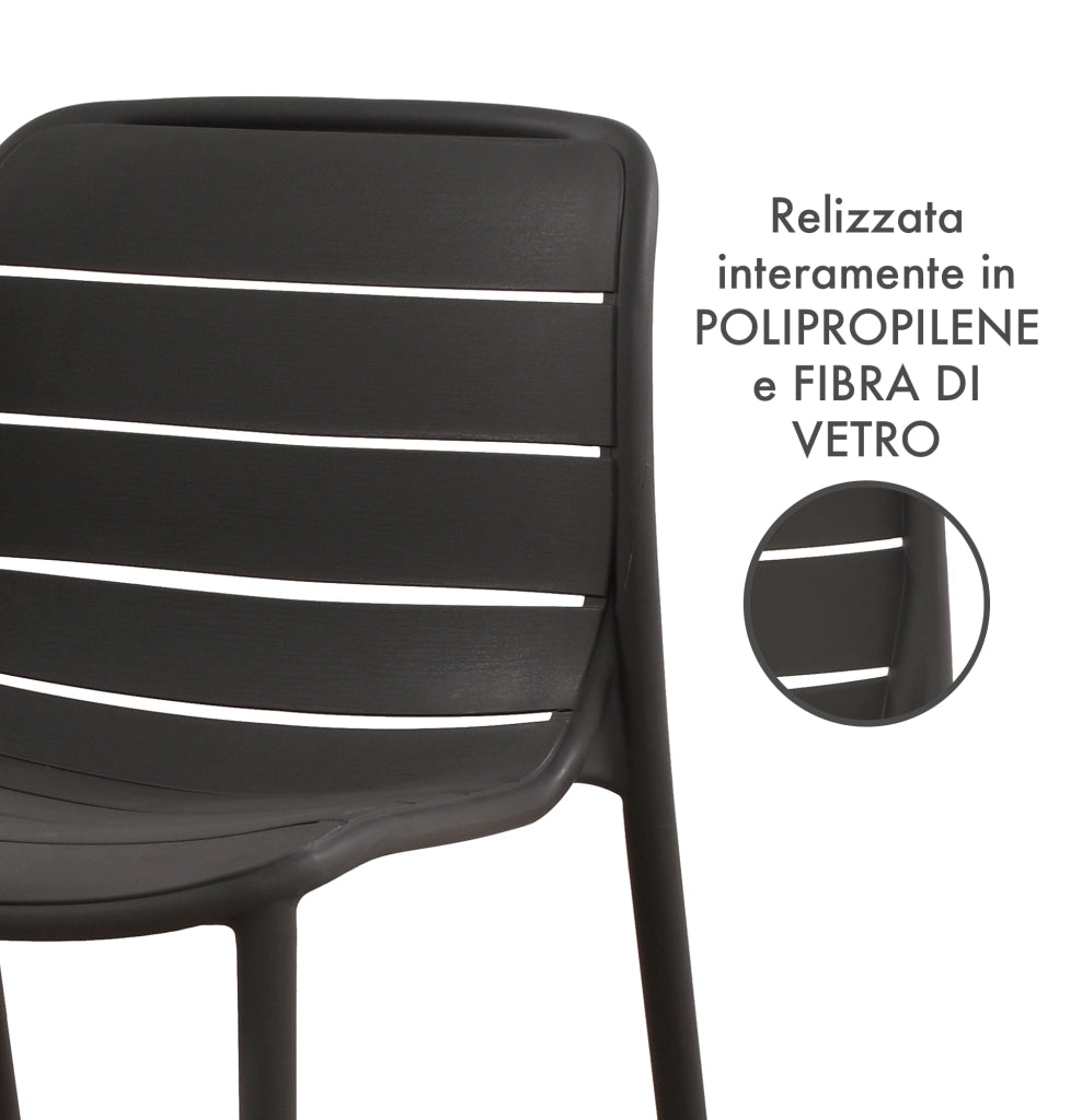 Set 4 Sedie In Polipropilene e Fibra Di Vetro Sedia Cucina Trattamento Uv Antiscolorimento Giardino Interno Esterno Moderne Robuste Resistenti Seduta Terrazzo Soggiorno Bar Ristorante Impilabili Iris-Nero