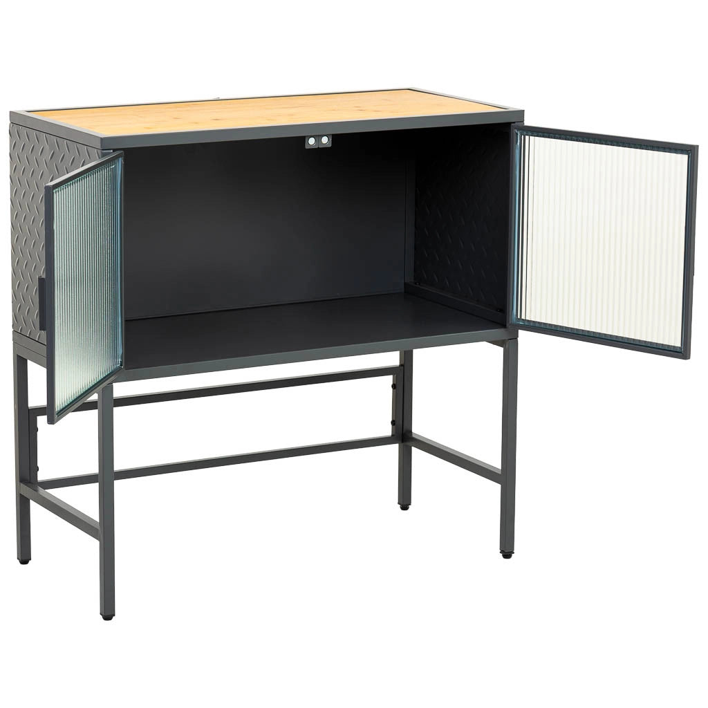 Credenza in vetro, metallo e legno 2 ante, nero 80x38x80,5h cm
