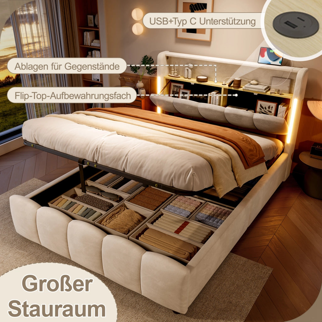 letto imbottito velluto beige 140 x 200 cm