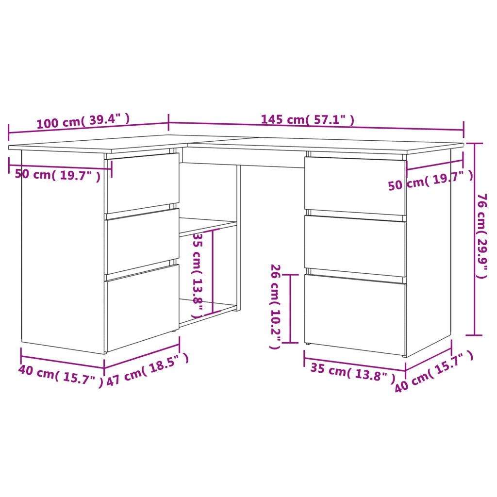Scrivania | Tavolo da Ufficio ad Angolo Nera 145x100x76 cm in Legno Multistrato