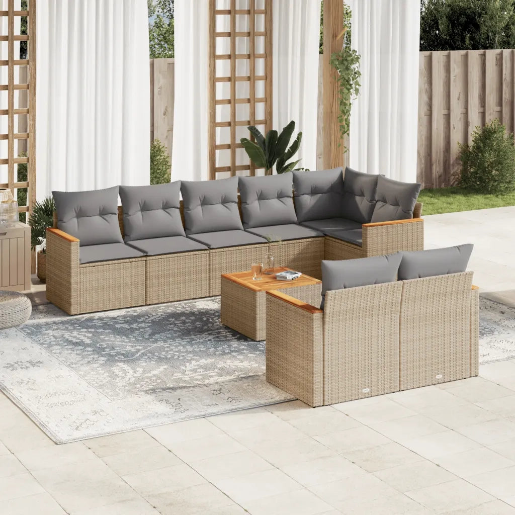 Set Divano da Giardino 9 pz con Cuscini Beige Misto Polyrattancod mxl 113074