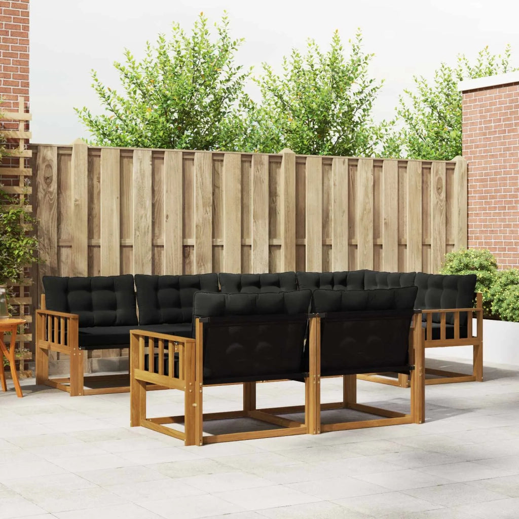 Set di divani da esterno con cuscino 7 pcs Naturale e Nero