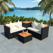 Set Divani da Giardino 4 pz con Cuscini in Polyrattan Nero 43003
