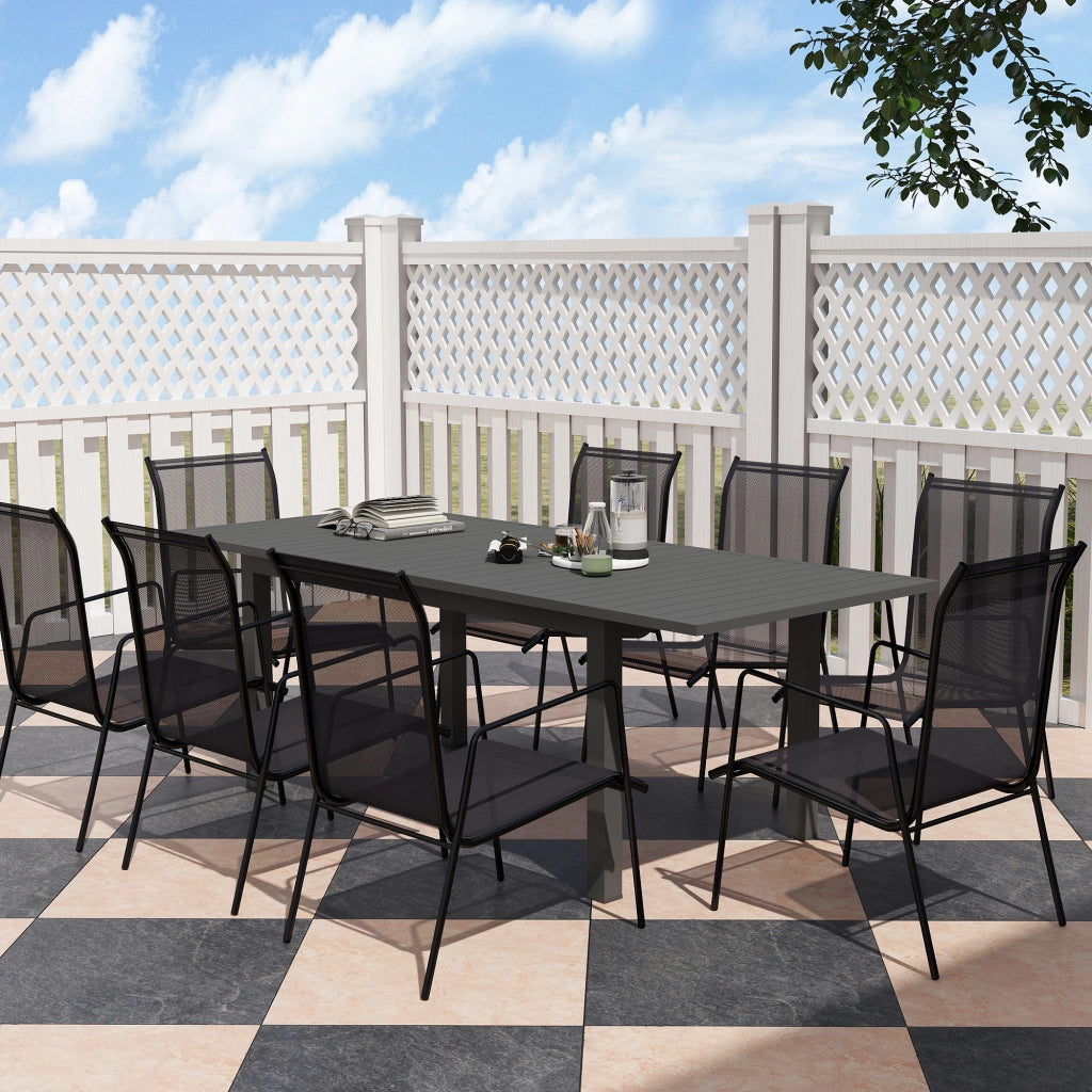 Tavolo Da Giardino Estensibile, 160 220 x 90 x 73 cm, Alluminio, Grigio, Per 6 8 Persone, Piano Drenante