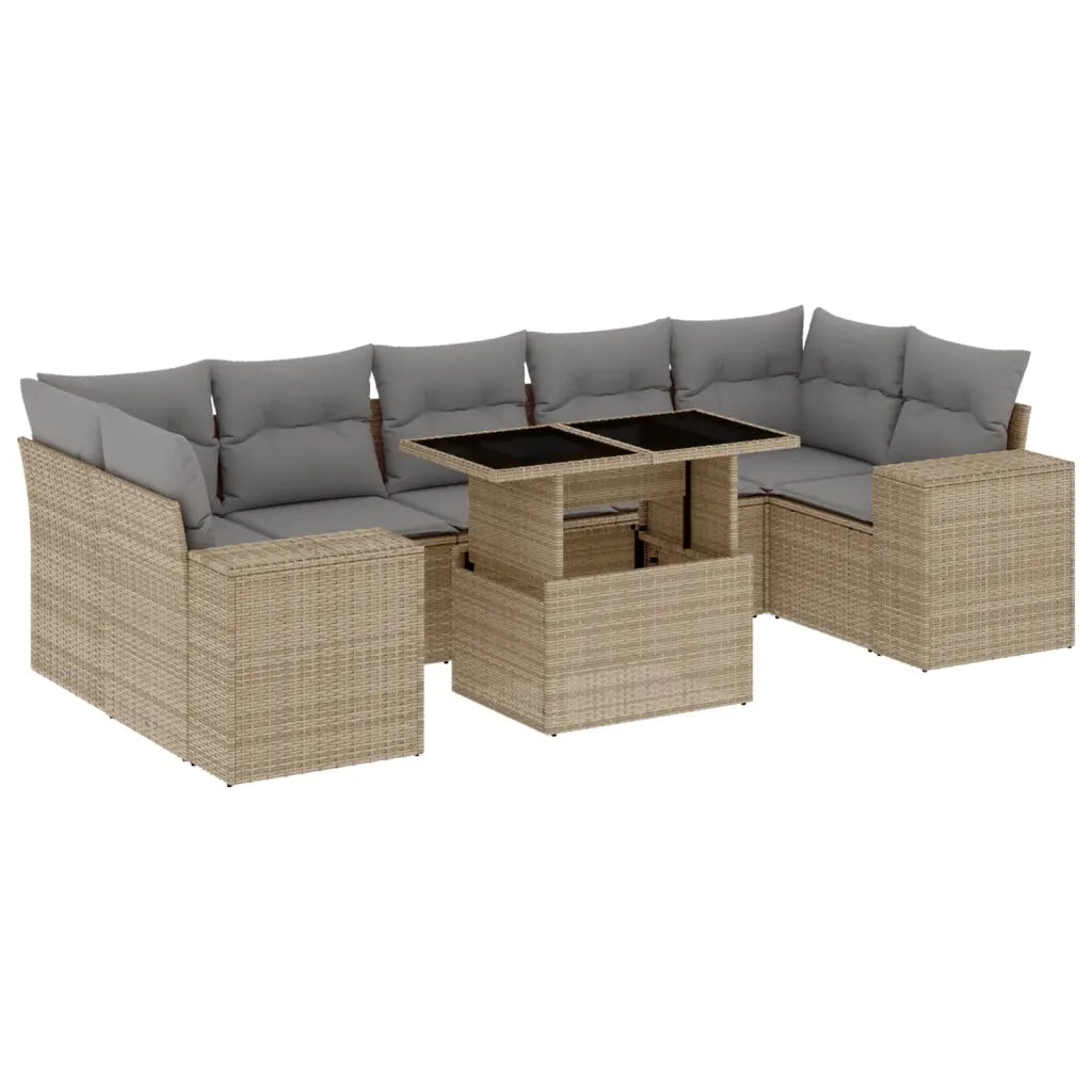 Set Divano da Giardino 8 pz con Cuscini Beige in Polyrattan 3269039