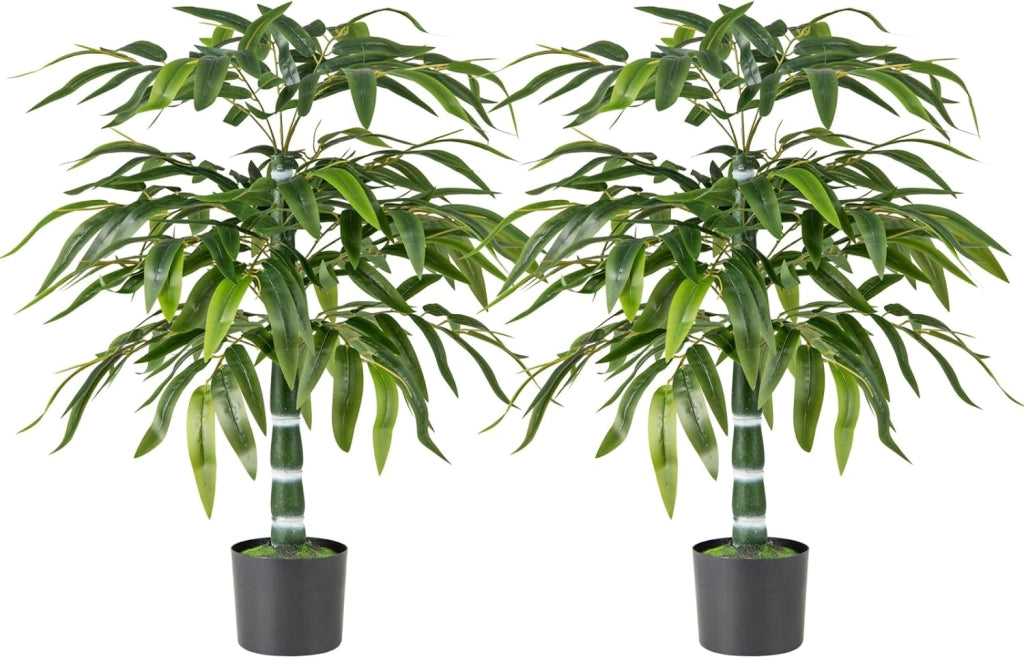Piante artificiali, set da 2 pezzi, in bambù, 100 cm, in vaso, piante artificiali con tronchi e rami regolabili, per la casa