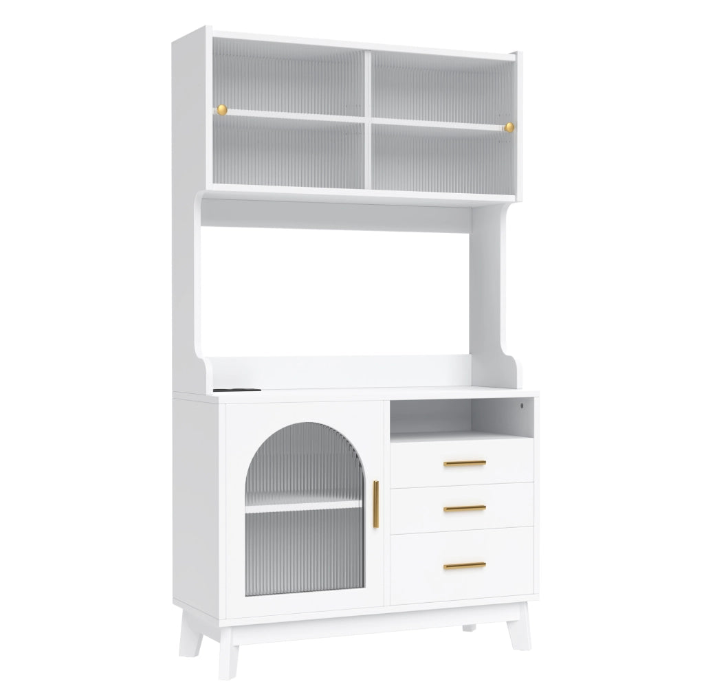 Credenza alta bianca 100,5×40×178 cm con prese e USB