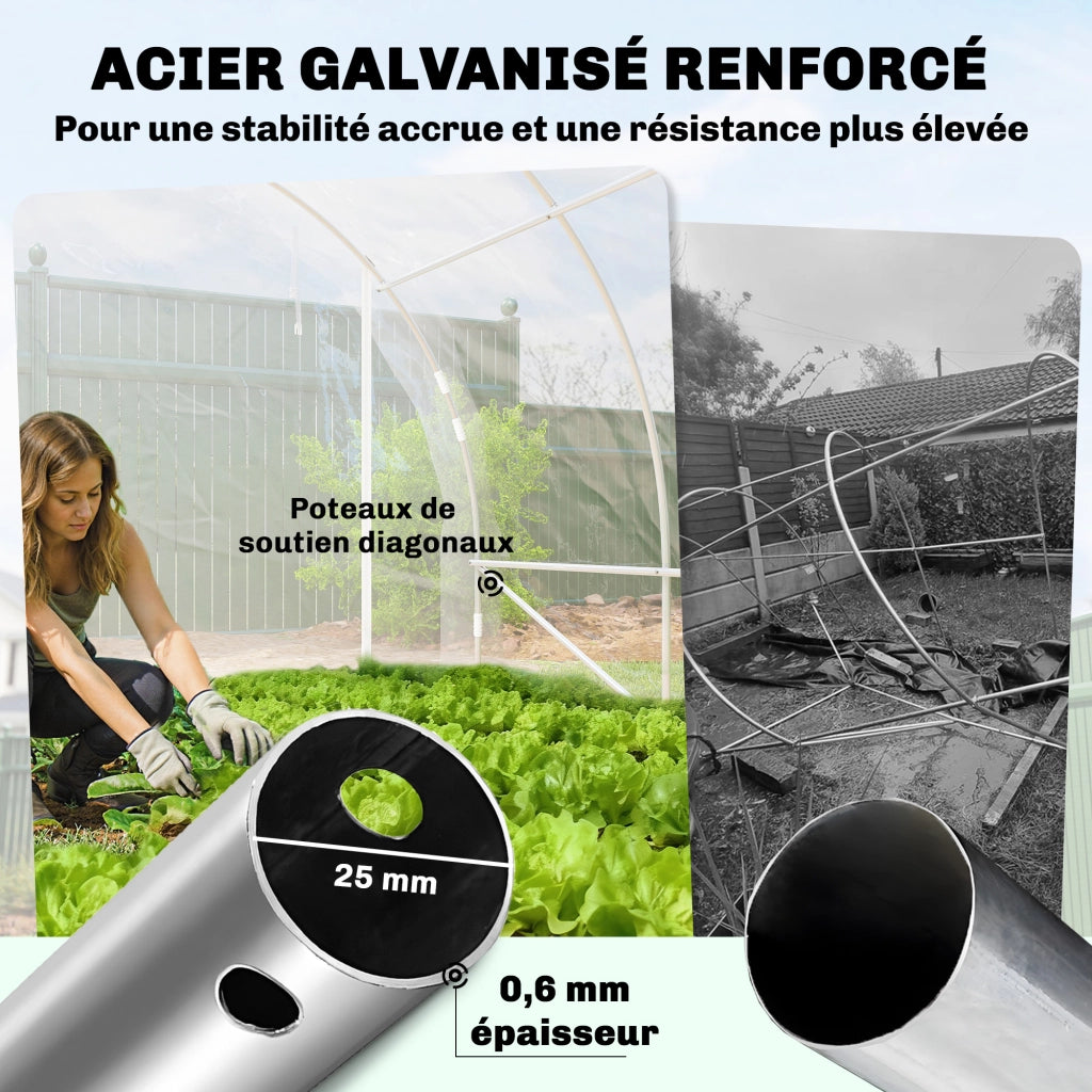 Serra tunnel 18m2 ¨C zephmum ¨C 296x597x199cm acciaio galvanizzato bache PE 150g/m2 trasparente