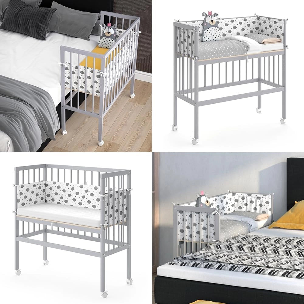 Letto matrimoniale Sophie, Grigio, 94 x 42.5 cm 1 binario laterale, regolabile in altezza con ruote per un facile posizionamento