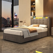 LETTO Imbottito 90 x 200 cm in Velluto con LED, USB e Contenitore