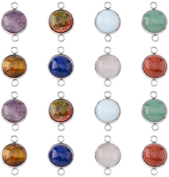 Connettori per gioielli 16 pezzi - Hanger in pietra naturale - Acciaio inossidabile - Charme a 2 fori - Per collane/bracciali - Creazione di gioielli DIY