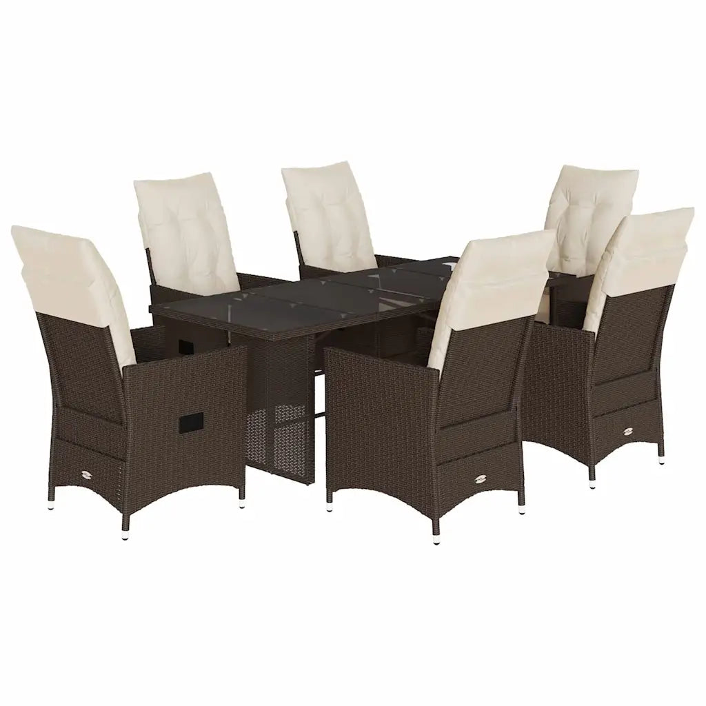 Set da Pranzo da Giardino 7pz con Cuscini in Polyrattan Marrone 3276776