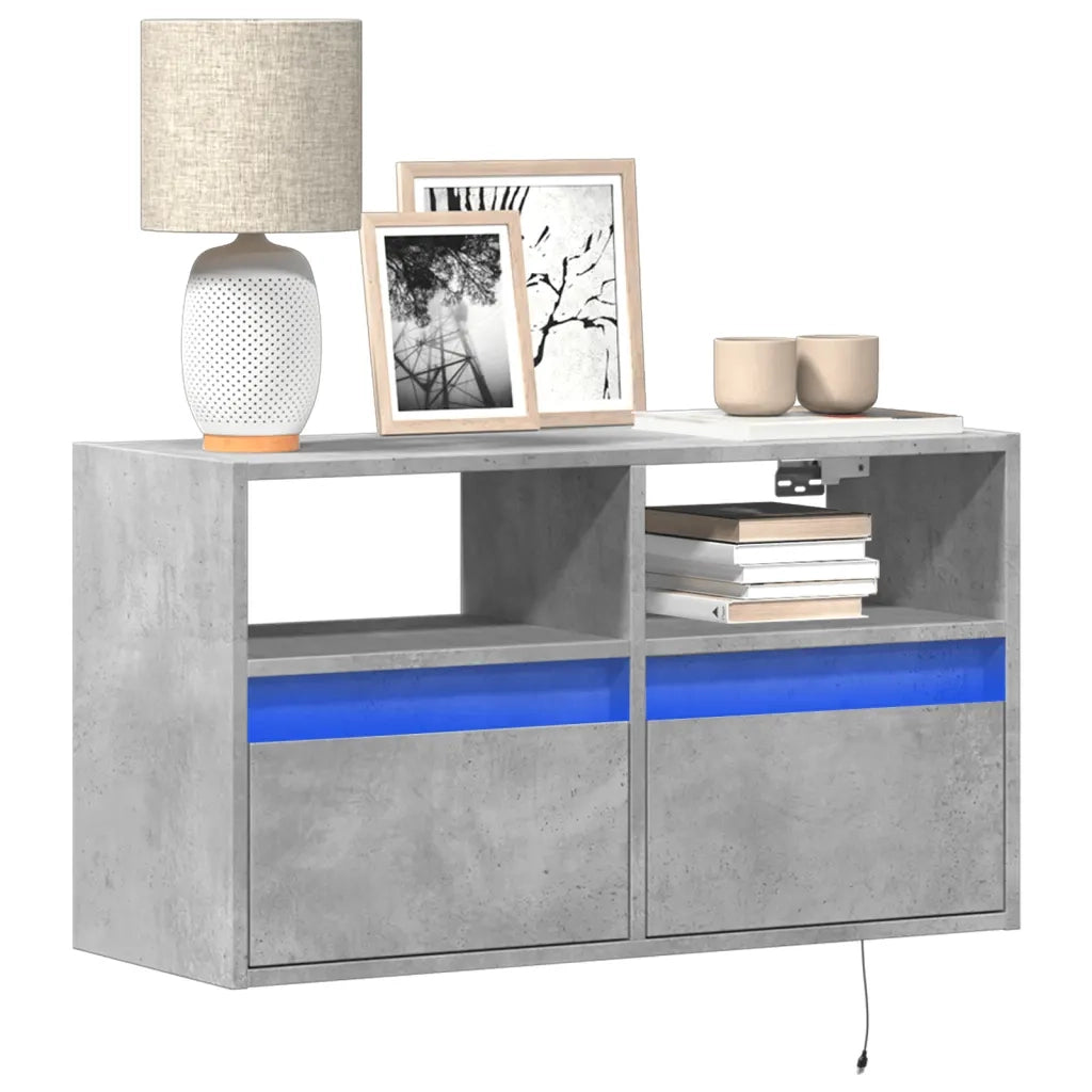 Mobile TV a Parete con Luci LED Grigio Cemento 80x31x45 cm 852330