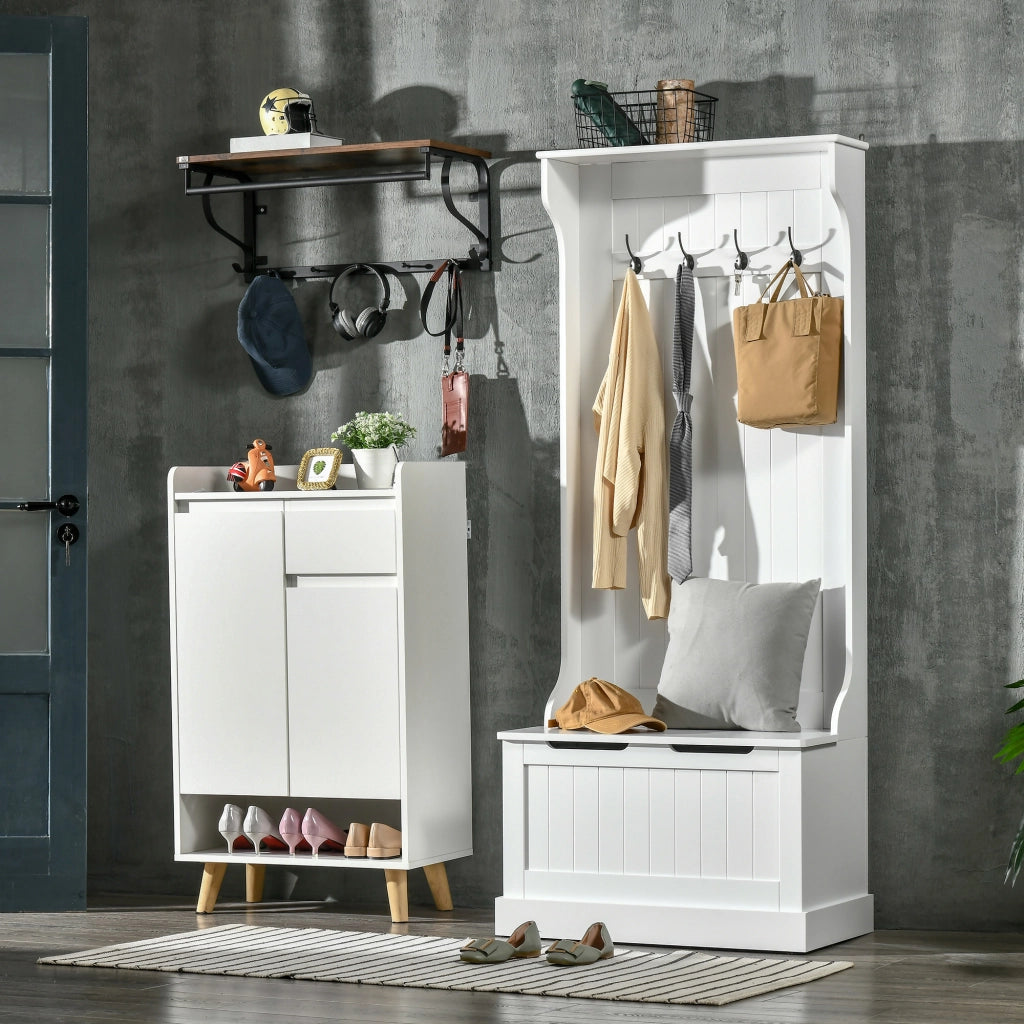 Mobile ingresso con panca, appendiabiti e gancio ¨C zephmum ¨C bianco 71.5x39.5x170 cm
