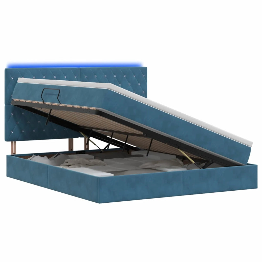 Letto con contenitore LED e materasso Blu Scuro 160 x 200 cm 3460084