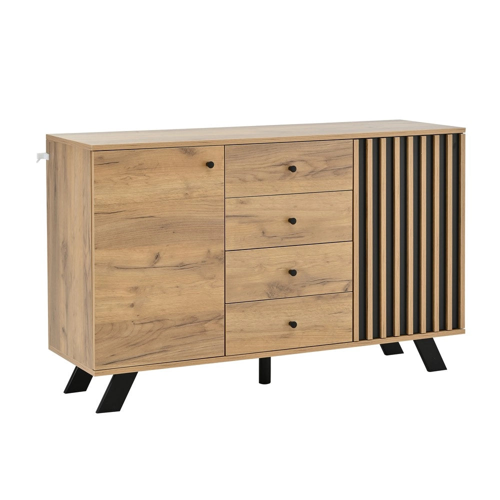 Cassettiera con Credenza ¨C MINIMAL ¨C Legno, 4 Cassetti, 2 Ante, 120x38x75 cm