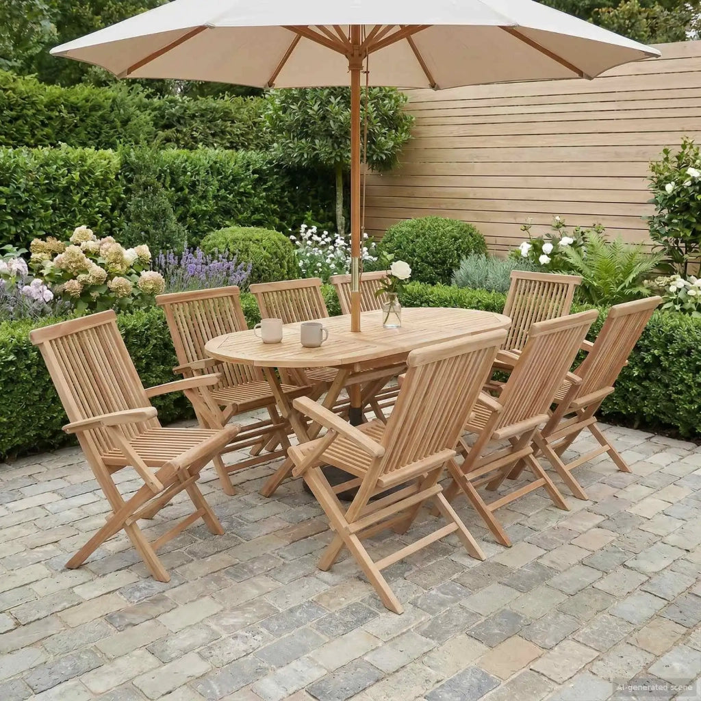 Set di Mobili da Giardino 9 pz Naturale Legno di teak solido 3418865
