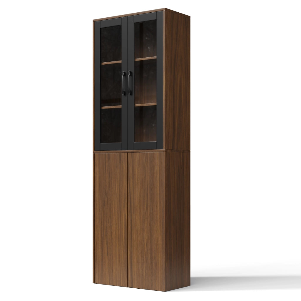 Mobile dispensa stretto 60×30×180 cm con ante in vetro, carrello estraibile e 4 ripiani