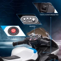 Moto per Bambini 18-60 Mesi Modello BMW HP4 con Fari, Musica e Pedali, in PP e Metallo, 82.5x42x54 cm, Blu