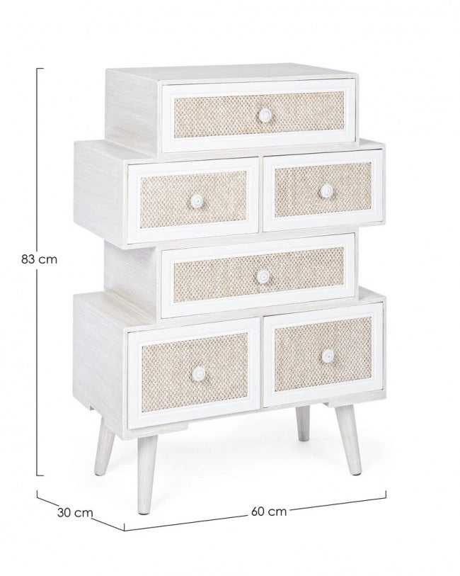 Cassettiera Legno Bianco Boho da Interno - MONIQUE