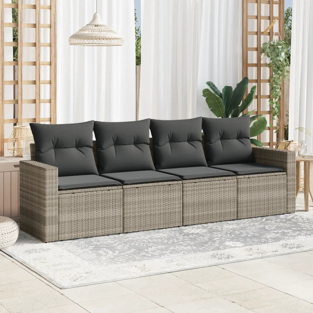 Set Divano da Giardino 4pz | Set Salotto da Giardino con Cuscini Grigio Chiaro Polyrattan