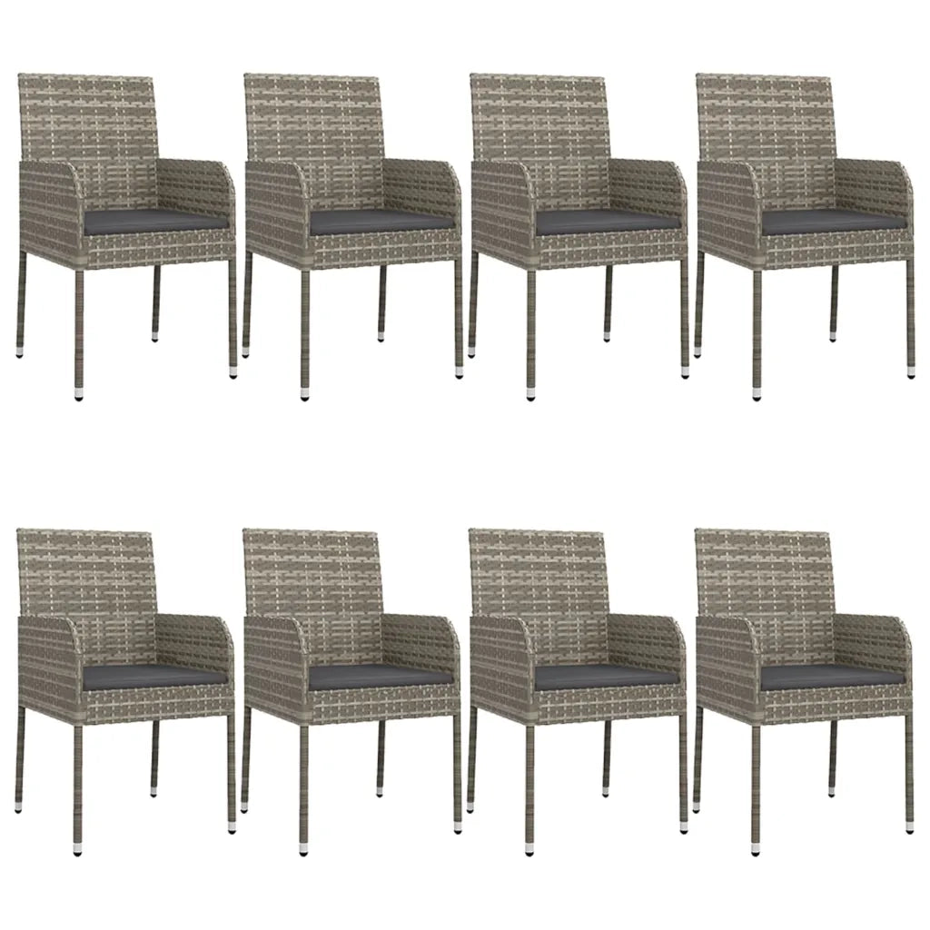 Set da Pranzo Giardino 9pz con Cuscini Nero e Grigio Polyrattan 3185152