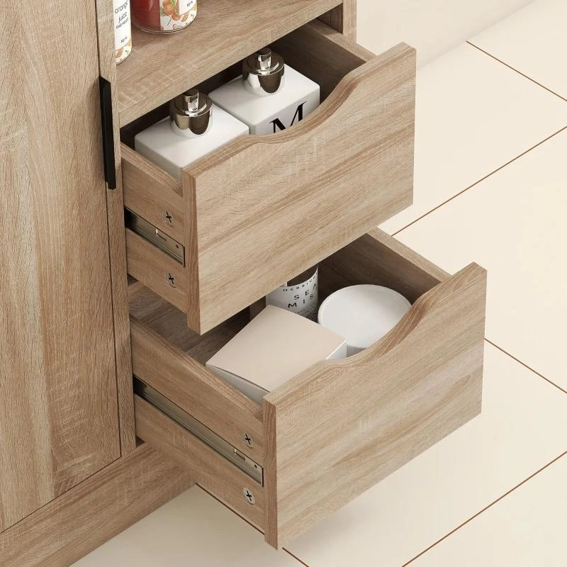 MOBILE BAGNO SALVASPAZIO SLIM CON 2 CASSETTI, RIPIANI E ARMADIETTO, 50X25X100 CM, LEGNO NATURALE