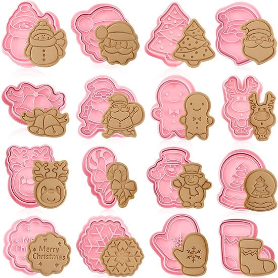 16 pezzi di stampi a forma di biscotto natalizio, biscotto natalizio, biscotto 3D in plastica a forma di biscotto, per biscotti, accessori da cucina
