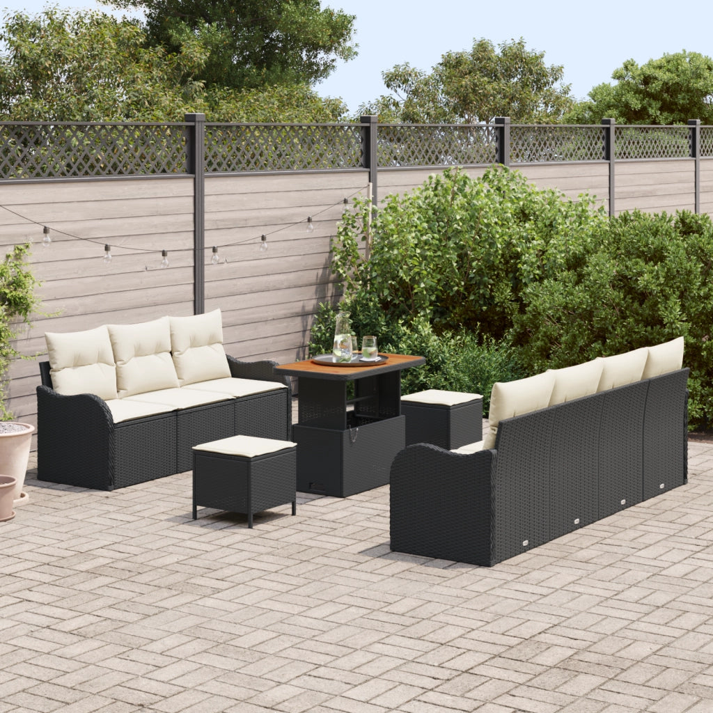 Set divano giardino  10 pezzi con cuscini Rattan nero Acacia