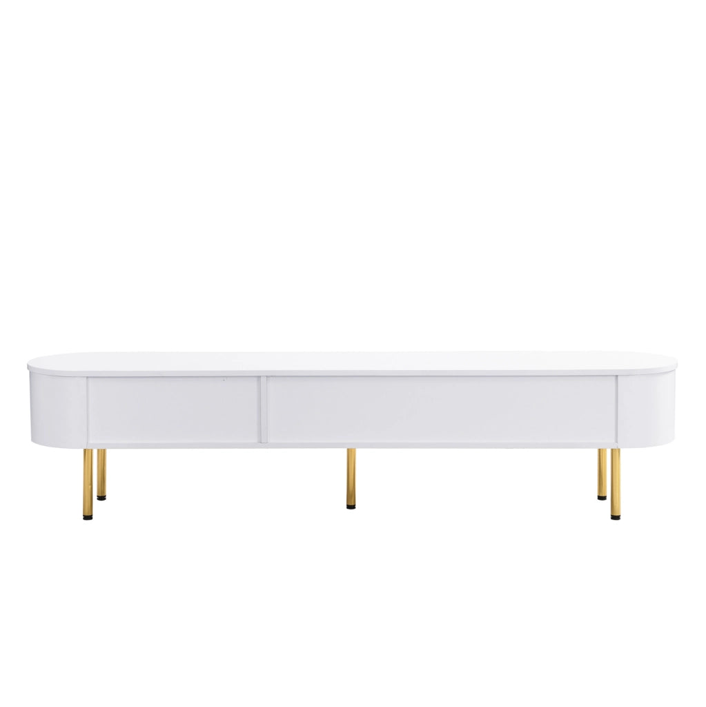 Mobile TV in MDF bianco con maniglie e gambe dorate, 174x35x41 cm, 3 cassetti