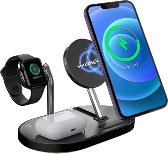 Piastra di Ricarica Wireless 3 in 1 con Adesivo Magnetico per Dispositivi Apple - iPhone 14/13/12/11/SE/X/8, Apple Watch Series 2~7, Airpods
