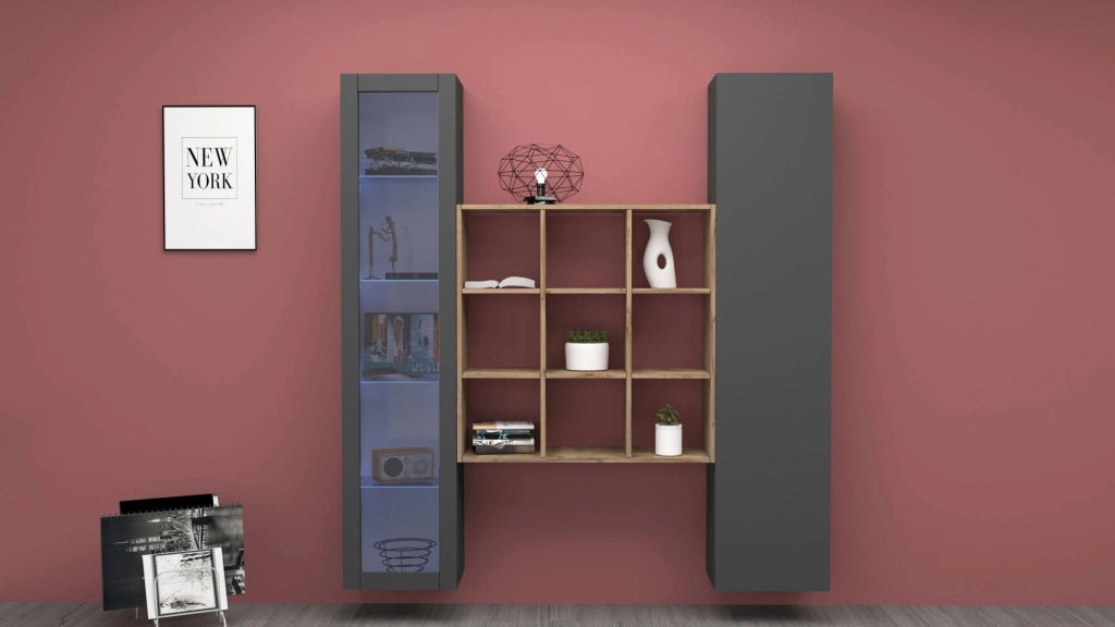 Madia Firmino, Credenza 14 Ripiani Made in Italy, 30x40x180h cm Nero Antracite