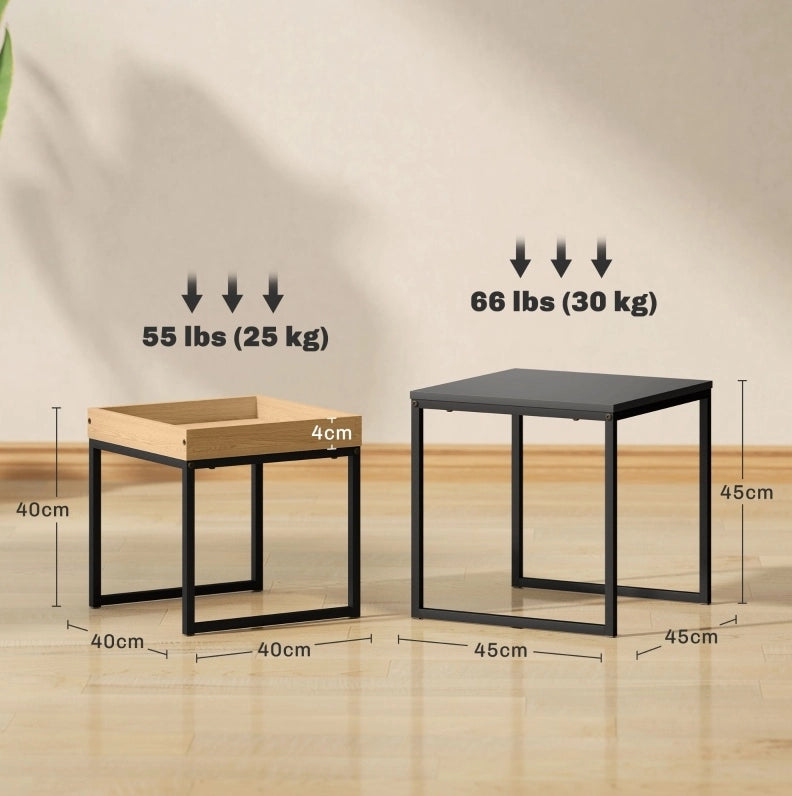Set di 2 tavolini da salotto in MDF e acciaio nero