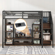 Letto a castello 90x200 - Xylo - Nero - Con TV, presa e scala